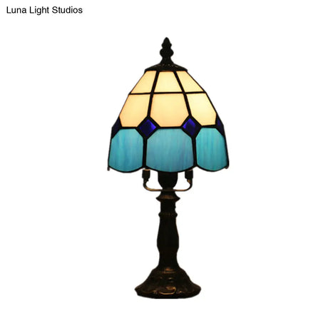 Stained Glass Dome Night Light - Artistic Mission Style Beige/Yellow/Orange Grid Pattern Ideal