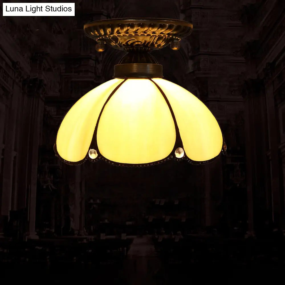 Stained Glass Dome Shade Semi Flush Mount Ceiling Light - Decorative 1 - Light