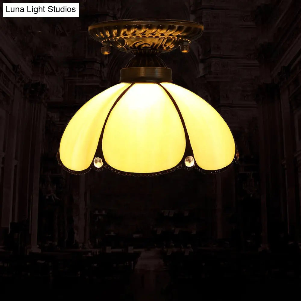 Stained Glass Dome Shade Semi Flush Mount Ceiling Light - Decorative 1-Light