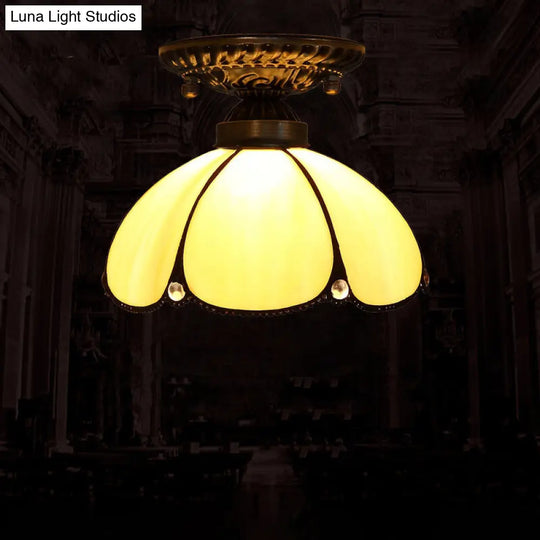 Stained Glass Dome Shade Semi Flush Mount Ceiling Light - Decorative 1-Light