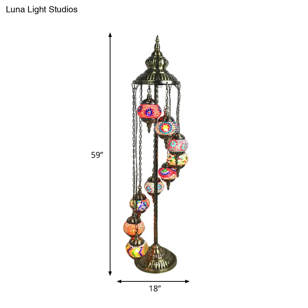 Stained Glass Floor Lamp - White/Red/Pink Spiral Design With 9 Bulbs For Living Room