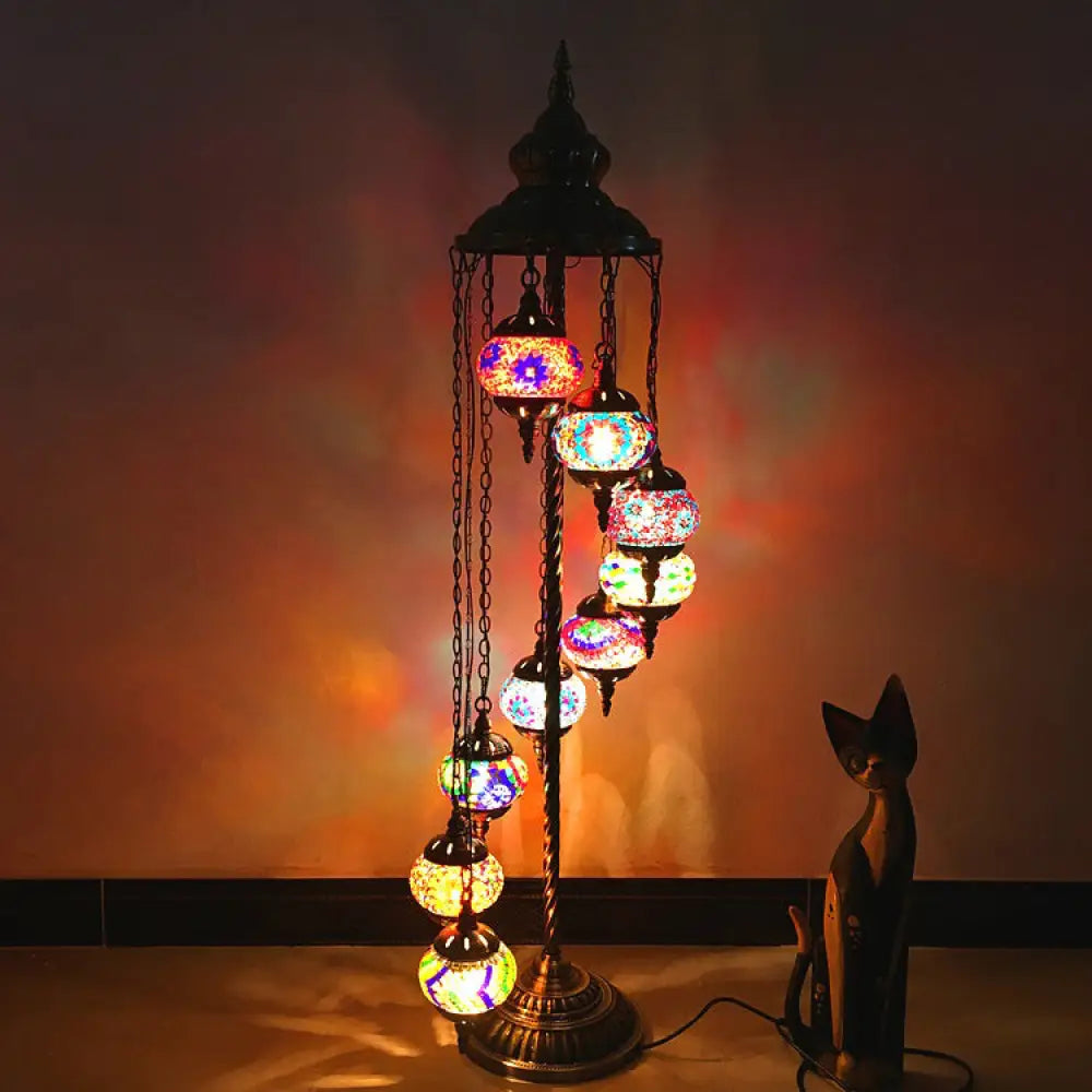 Stained Glass Floor Lamp - White/Red/Pink Spiral Design With 9 Bulbs For Living Room Pink