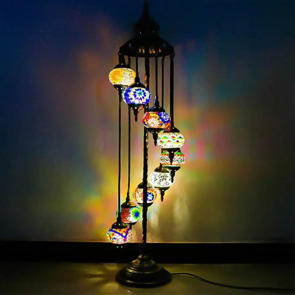 Stained Glass Floor Lamp - White/Red/Pink Spiral Design With 9 Bulbs For Living Room Yellow