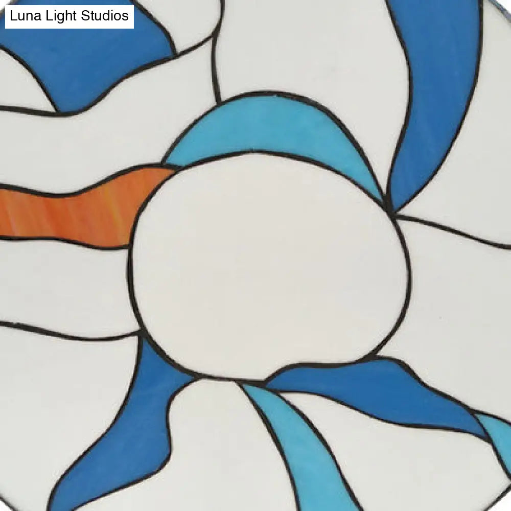 Stained Glass Flush Mount Ceiling Light In Modern Style - 16’/19.5’ White Drum Shade For Living Room