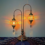 Stained Glass Night Light With 2 Heads In Traditional White/Yellow/Orange - Oval/Cup-Shape Bedside