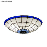 Stained Glass Round Ceiling Light Lodge Fixture - 12/16/19.5 Flush Mount Orange/Blue Bedroom