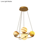 Stained Glass Solar System Ceiling Pendant Light For Kids Bedroom - Gold Chandelier Lighting