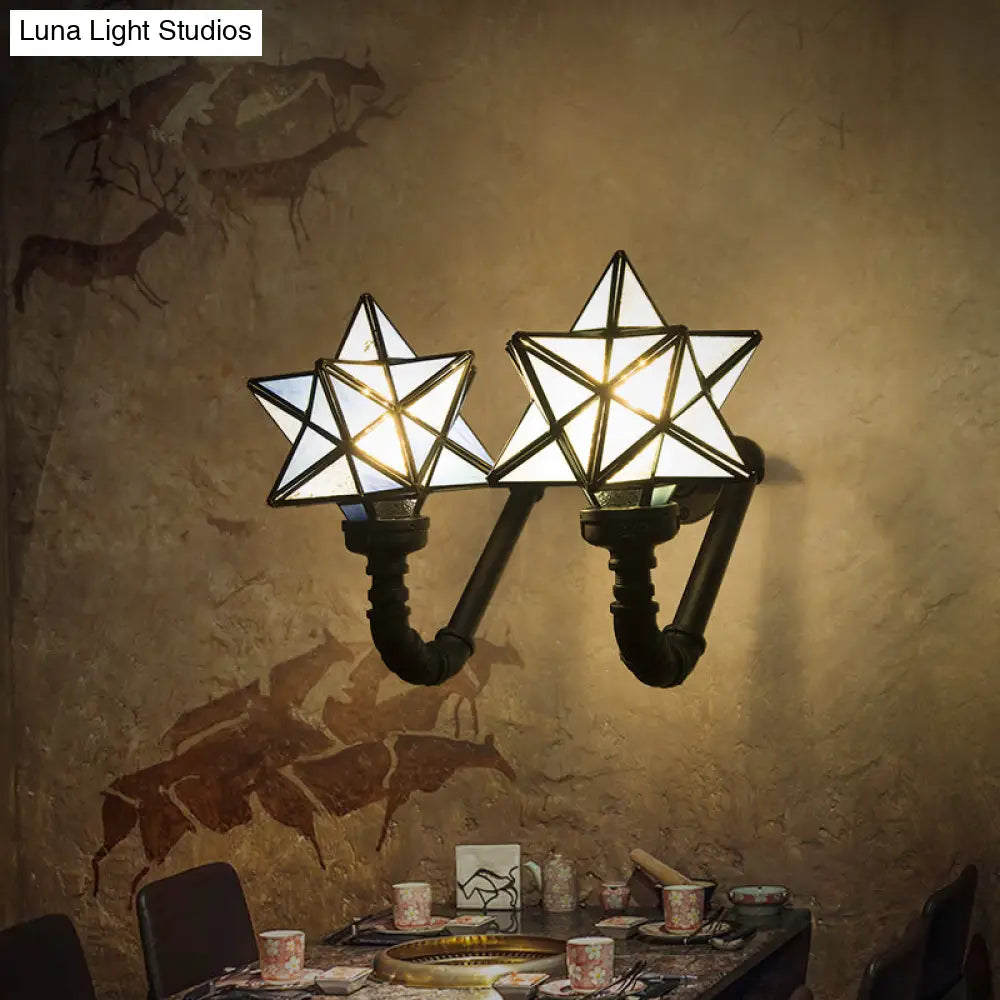 Stained Glass Star Sconce Lamp For Rustic Kitchen Double Wall Lighting In Pink/Green/Blue Blue