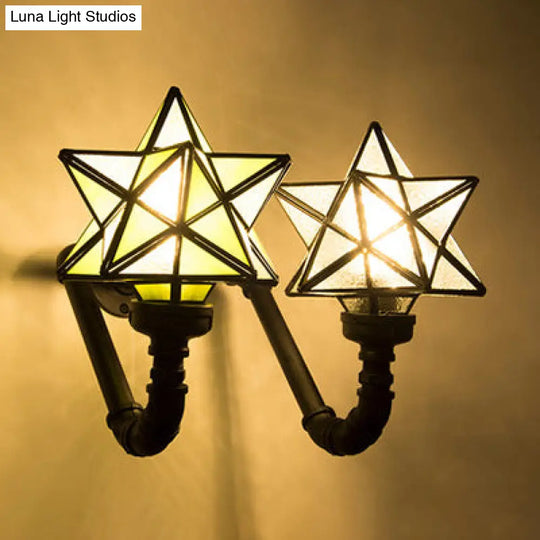 Stained Glass Star Sconce Lamp For Rustic Kitchen Double Wall Lighting In Pink/Green/Blue Green