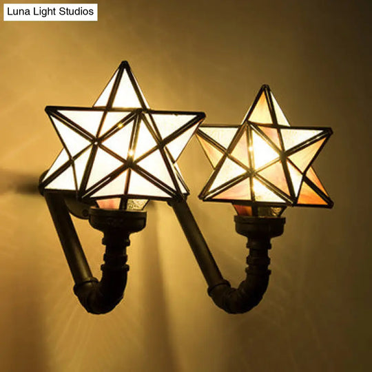 Stained Glass Star Sconce Lamp For Rustic Kitchen Double Wall Lighting In Pink/Green/Blue Pink