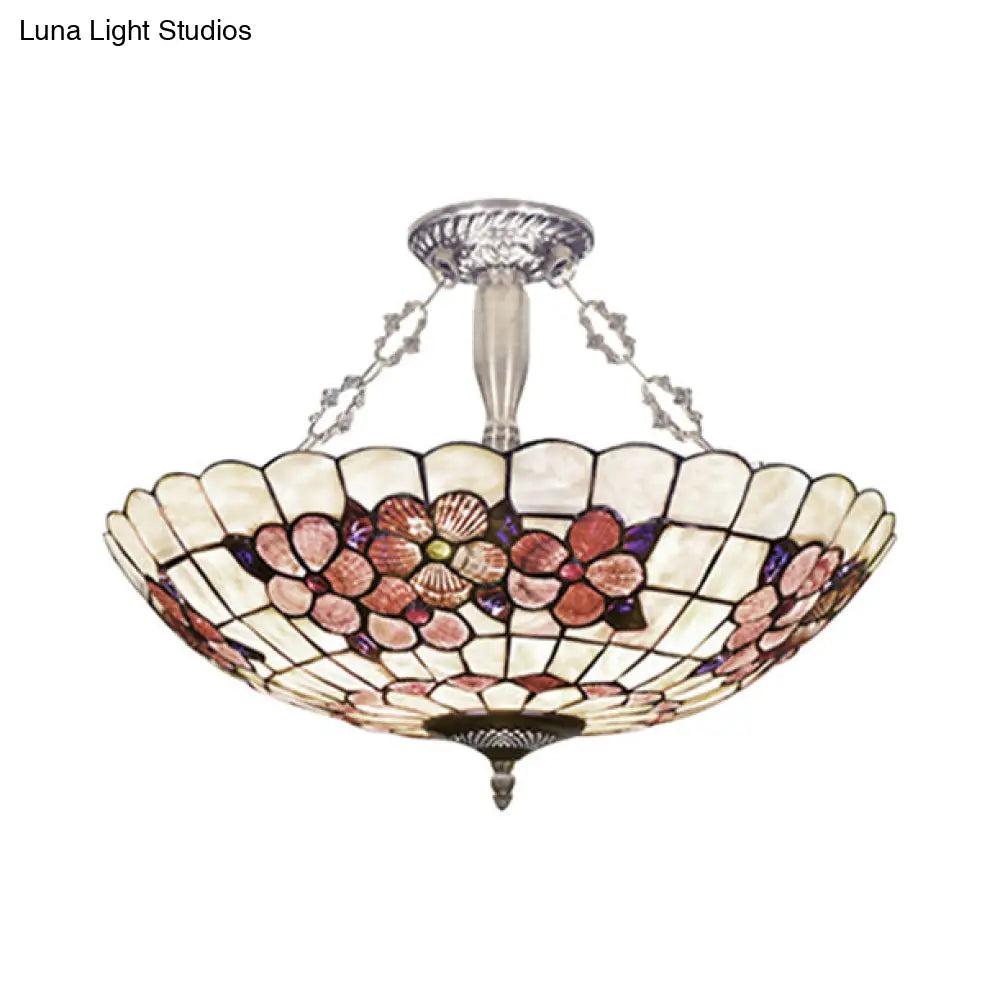 Stained Glass Tiffany Ceiling Light In Beige - Classic Design For Dining Room 19.5’/12’ Width