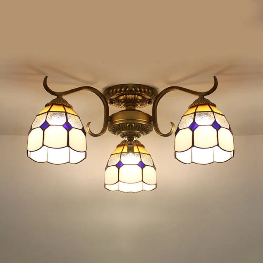 Stained Glass Vintage Ceiling Light - 3-Light Semi Flushmount In