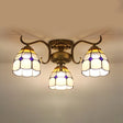 Stained Glass Vintage Ceiling Light - 3-Light Semi Flushmount In