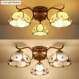 Stained Glass Vintage Ceiling Light - 3-Light Semi Flushmount In