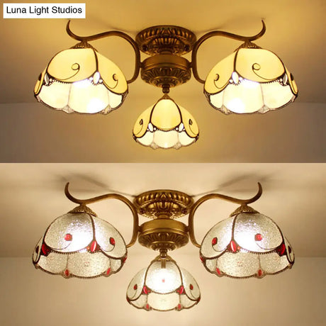 Stained Glass Vintage Ceiling Light - 3-Light Semi Flushmount In