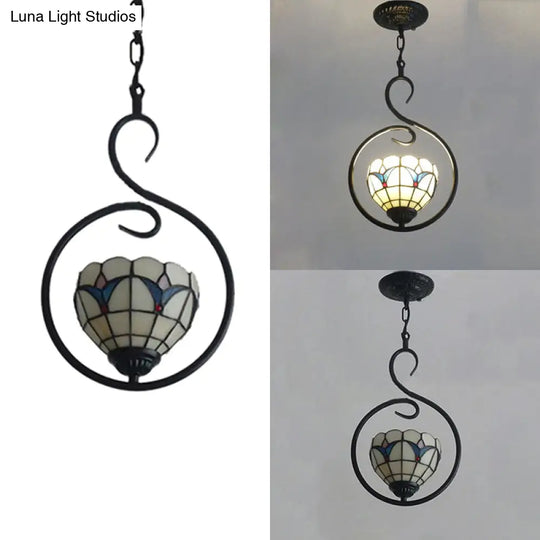 Stainless Glass Bell/Dome Pendant Light Tiffany Style Beige/White Suspension Lamp For Foyer