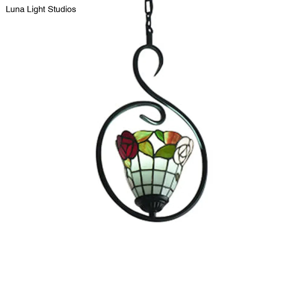 Stainless Glass Bell/Dome Pendant Light Tiffany Style Beige/White Suspension Lamp For Foyer