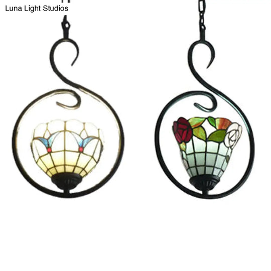 Stainless Glass Bell/Dome Pendant Light Tiffany Style Beige/White Suspension Lamp For Foyer