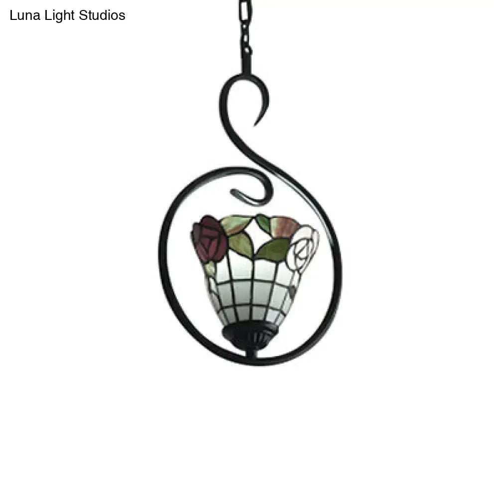 Stainless Glass Bell/Dome Pendant Light Tiffany Style Beige/White Suspension Lamp For Foyer