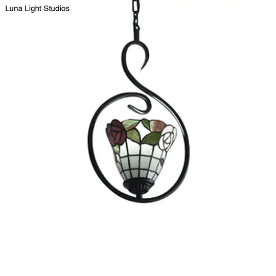 Stainless Glass Bell/Dome Pendant Light Tiffany Style Beige/White Suspension Lamp For Foyer