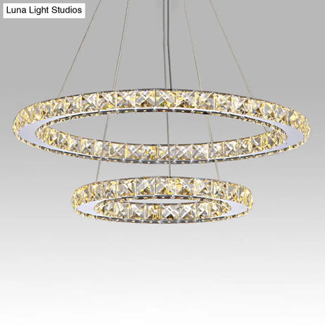 Modern Interlacing Rings Chandelier: Stainless Steel Pendant Light For Bedrooms Clear / 12+19.5