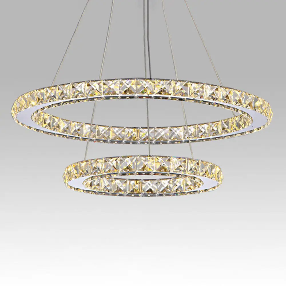 Stainless Steel Interlace Rings Pendant Light For Modern Bedrooms Clear / 12’ + 19.5’ White