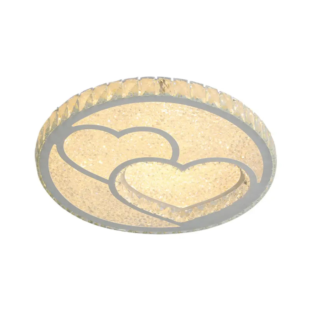 Stainless Steel Led Bedroom Flush Mount Lamp With Crystal Heart Shade In Warm And White Light