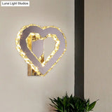 Stainless-Steel Led Bedside Wall Sconce With Faceted Crystal Heart Design