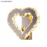 Stainless-Steel Led Bedside Wall Sconce With Faceted Crystal Heart Design