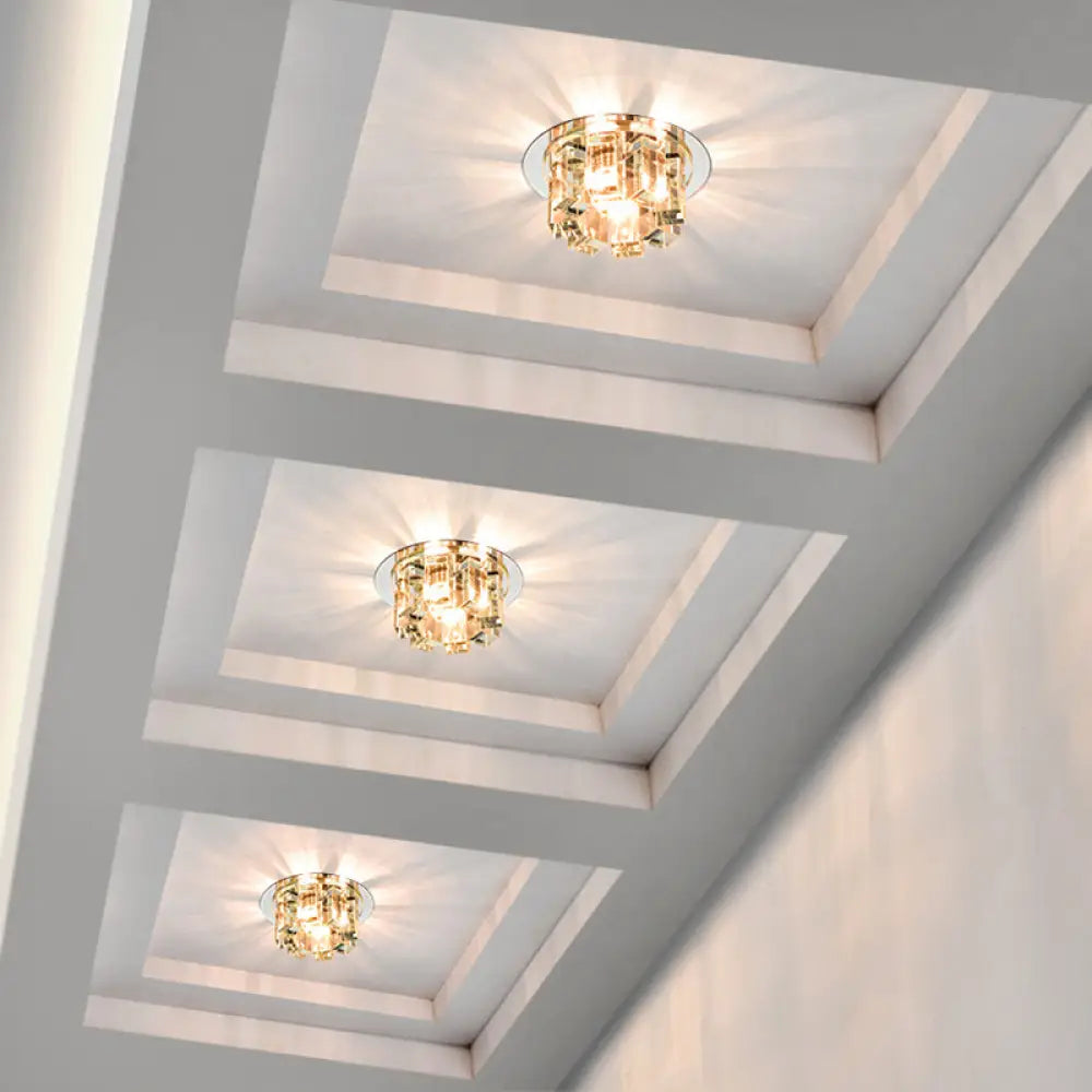 Stainless Steel Led Ceiling Flush Light With Simplicity Crystal Block Design For Entryway Clear /