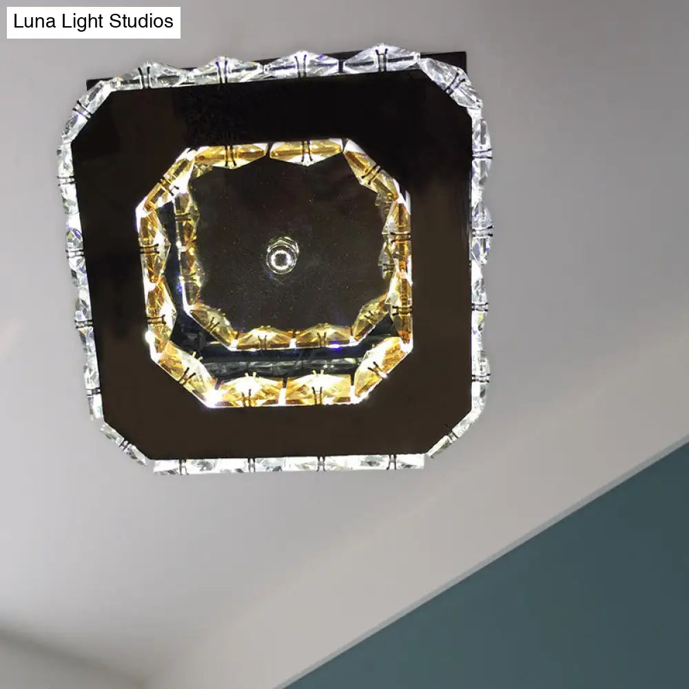 Stainless - Steel Led Crystal Ceiling Light: Modern Square Flush Mount For Bedroom - Warm/White /