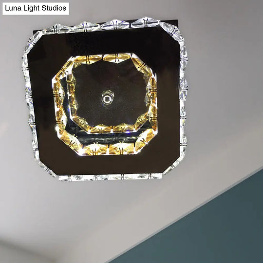 Stainless - Steel Led Crystal Ceiling Light: Modern Square Flush Mount For Bedroom - Warm/White /