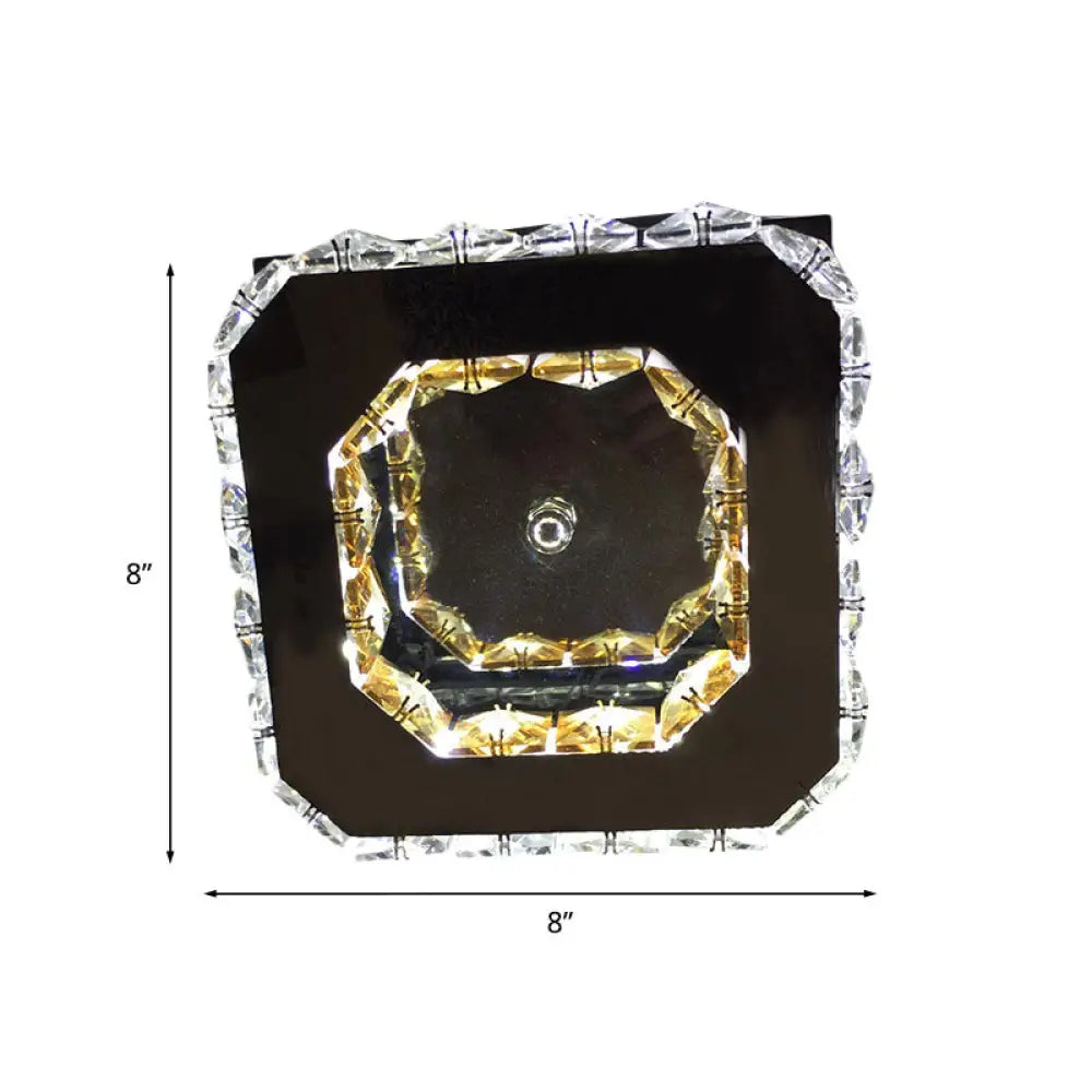 Stainless-Steel Led Crystal Ceiling Light: Modern Square Flush Mount For Bedroom - Warm/White