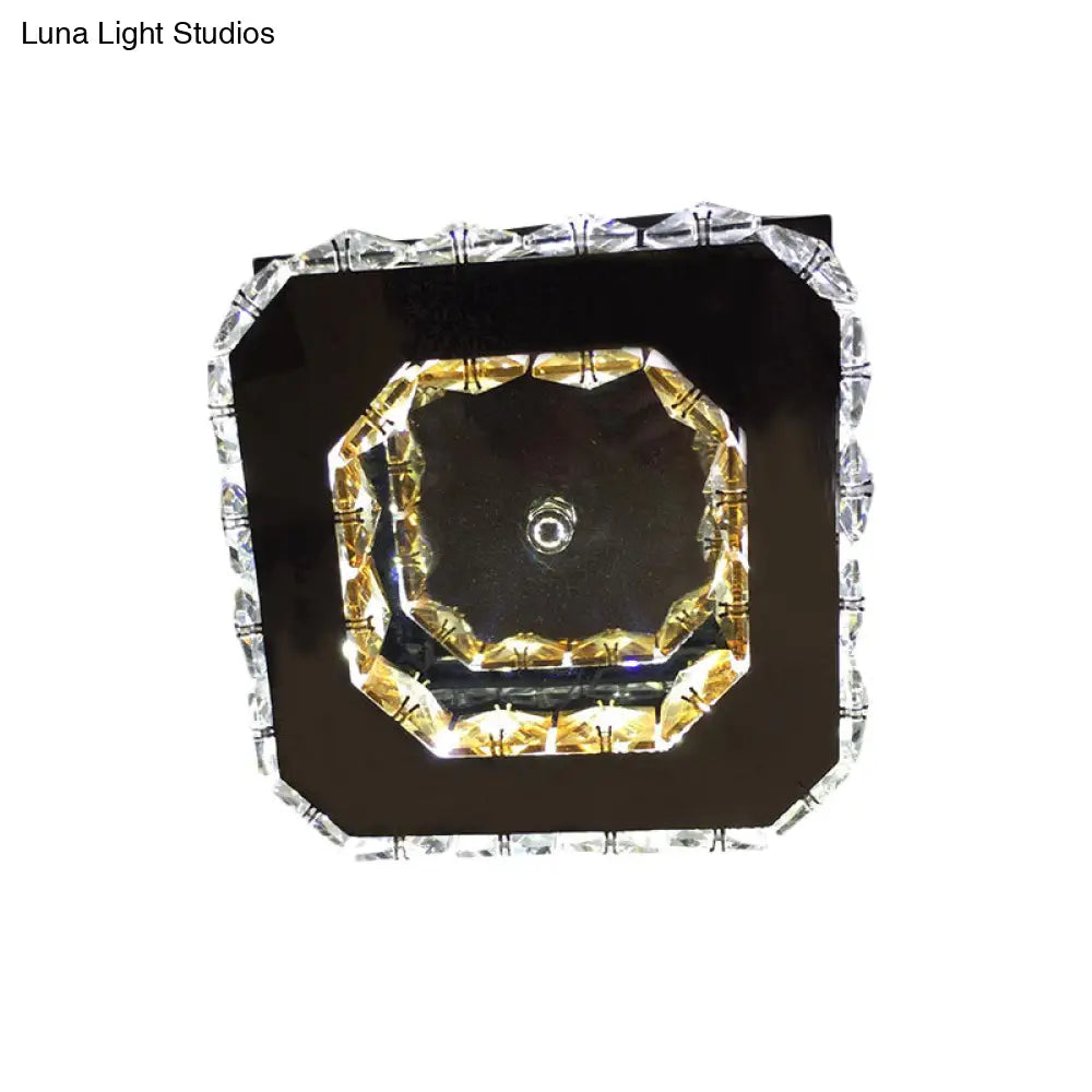 Stainless - Steel Led Crystal Ceiling Light: Modern Square Flush Mount For Bedroom - Warm/White
