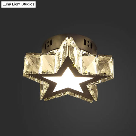 Stainless - Steel Led Crystal Flush Mount Ceiling Light: Modern Star Design For Corridors
