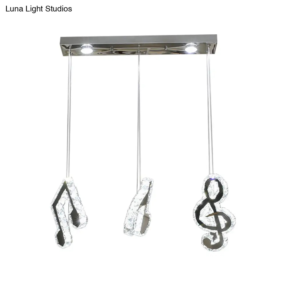 Stainless-Steel Led Crystal Suspension Light Pendant With Musical Note Design - Minimalistic