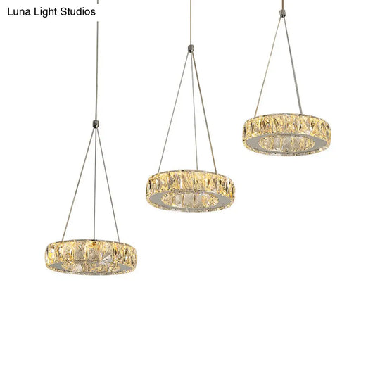 Modern 3-Ring Swag Light With Clear Rectangular-Cut Crystals - Led Plug-In Pendant In