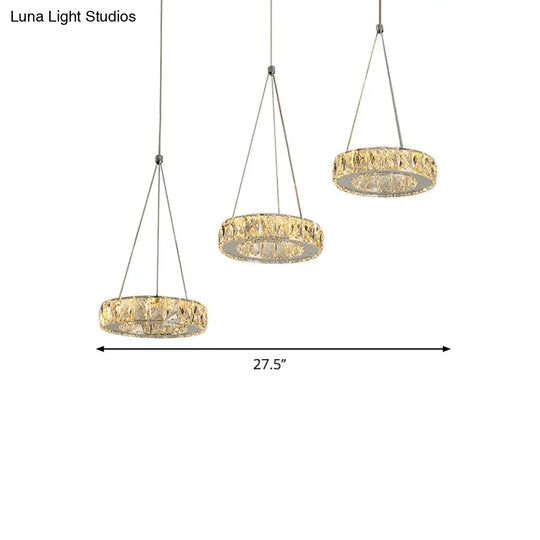 Stainless-Steel Led Swag Light With Clear Rectangular-Cut Crystals And Multi Suspension Design