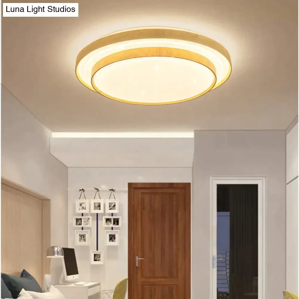 Star Sky Ceiling Lamp LED Round Master Bedroom Lamp Atmosphere Simple Modern Solid Wood Bedroom Lamp Ceiling