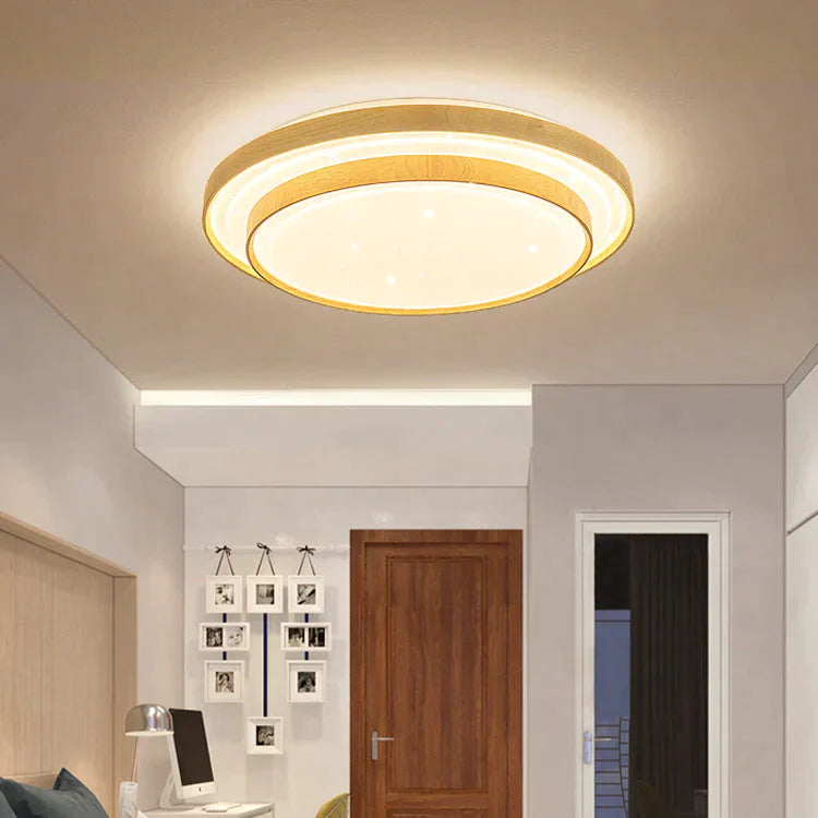 Star Sky Ceiling Lamp LED Round Master Bedroom Lamp Atmosphere Simple Modern Solid Wood Bedroom Lamp Ceiling