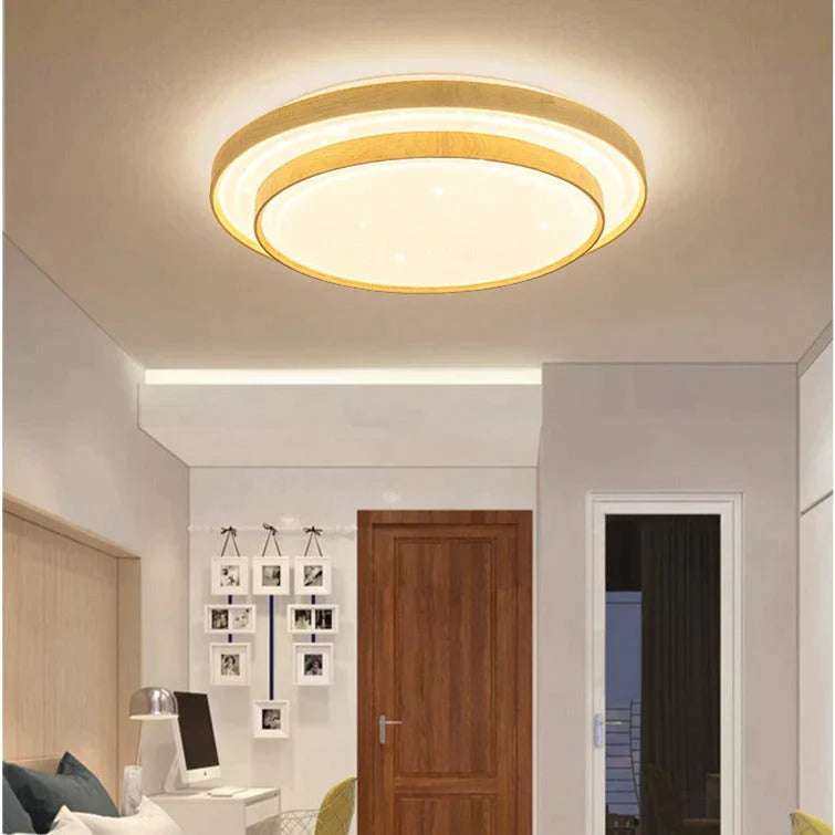 Star Sky Ceiling Lamp LED Round Master Bedroom Lamp Atmosphere Simple Modern Solid Wood Bedroom Lamp Ceiling