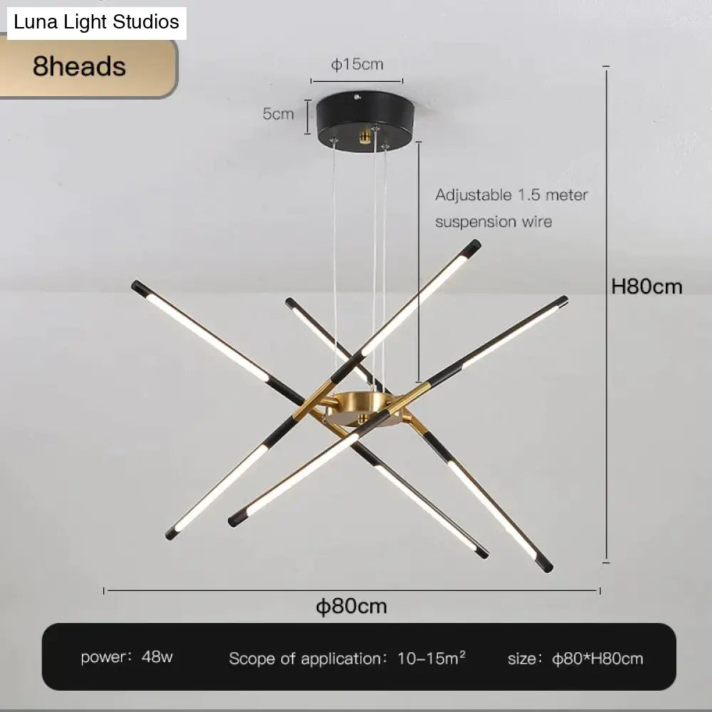 Starbeam - Modern Chandelier D-Black-8 Heads / Warm Light