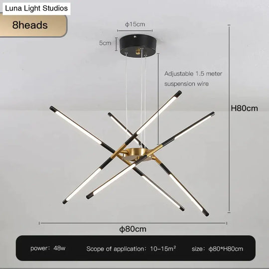 Starbeam - Modern Chandelier D-Black-8 Heads / Warm Light