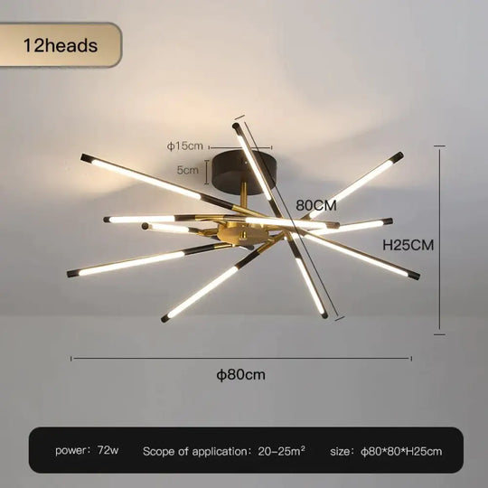Starbeam Modern Chandelier C Black 12 heads / Warm light