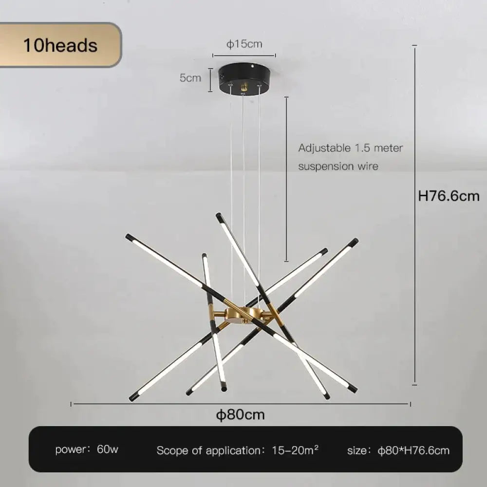 Starbeam Modern Chandelier D Black 10 heads / Warm light