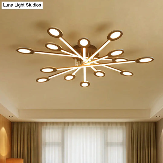 Starburst Led Semi Flush Ceiling Light In Warm/White Minimalistic Design Acrylic 31.5/45 Wide Brown