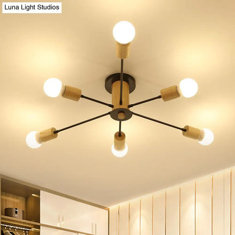 Starburst Semi Flush Ceiling Light Nordic Metal - 6/8/10 Lights White/Black Living Room Fixture