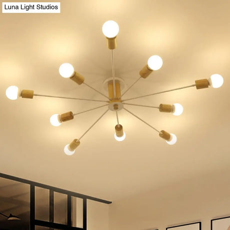 Starburst Semi Flush Ceiling Light Nordic Metal - 6/8/10 Lights White/Black Living Room Fixture