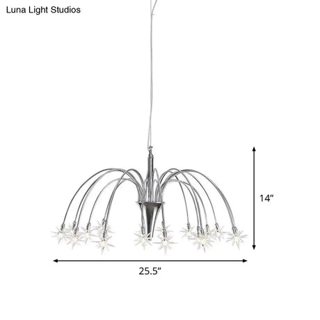Starry Clear Glass Pendant Chandelier with 18 Heads - Modern Stylish Design and Chrome Arched Arm Chrome