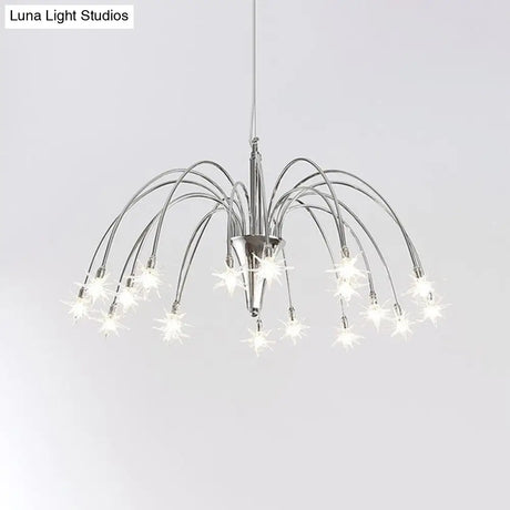 Starry Clear Glass Pendant Chandelier with 18 Heads - Modern Stylish Design and Chrome Arched Arm Chrome
